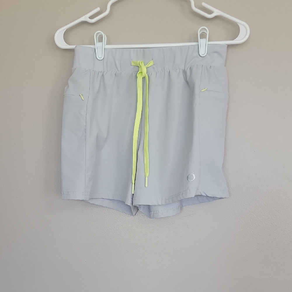 Born Outdoor Light Gray Athletic Shorts Neon Yellow Drawstring Size M